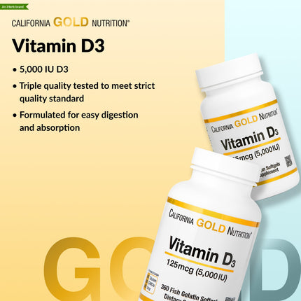 California Gold Nutrition Vitamin D3 5000 IU 125 mcg capsules bottle