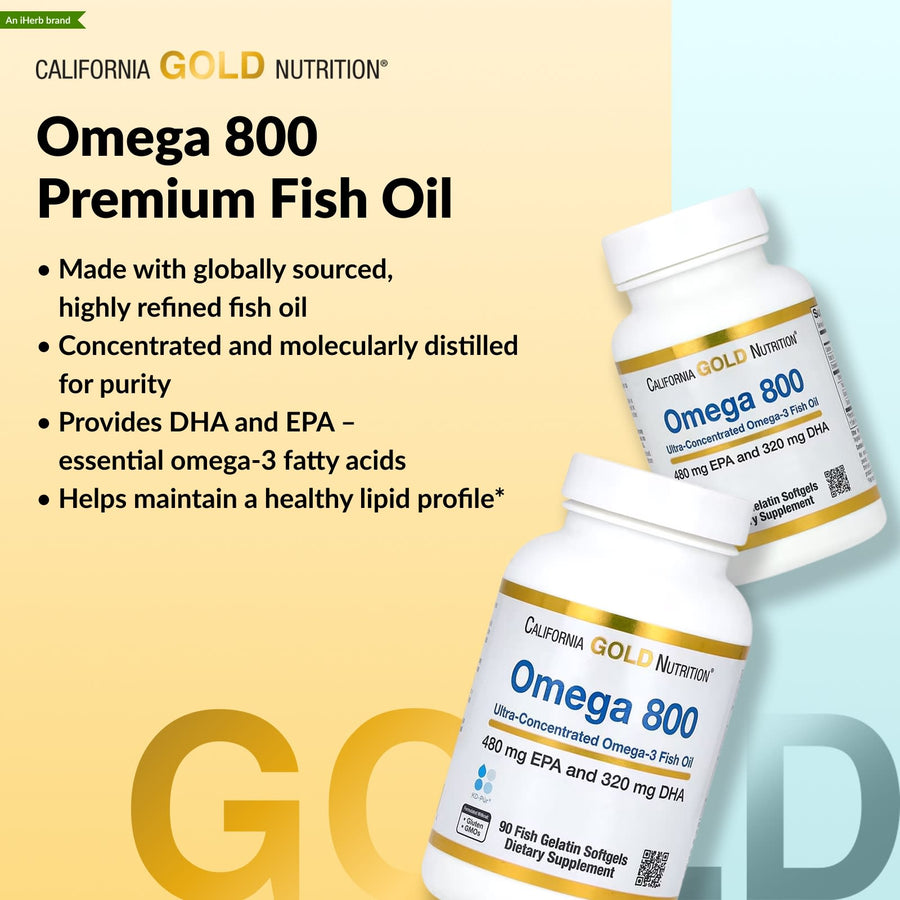California Gold Nutrition Omega 800 Ultra-Concentrated Fish Oil kd-pur triglyceride 1000 mg capsules