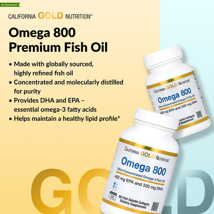 California Gold Nutrition Omega 800 available in 30 and 90 capsule sizes