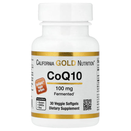 California Gold Nutrition CoQ10 100mg ubiquinone capsules bottle, front label