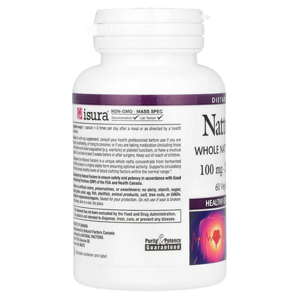 Natural Factors Nattokinase, 100 mg, 60 Vegetarian Capsules, label view 7