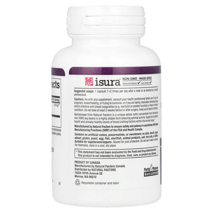 Natural Factors Nattokinase, 100 mg, 60 Vegetarian Capsules, label view 8