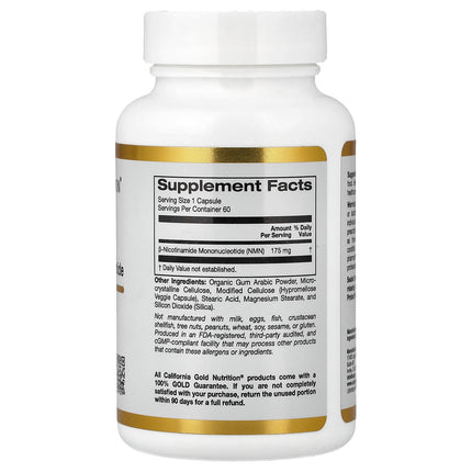 California Gold Nutrition NMN Nicotinamide Mononucleotide 175 mg capsules bottle