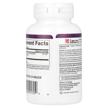 Natural Factors Nattokinase, 100 mg, 60 Vegetarian Capsules, label view 9