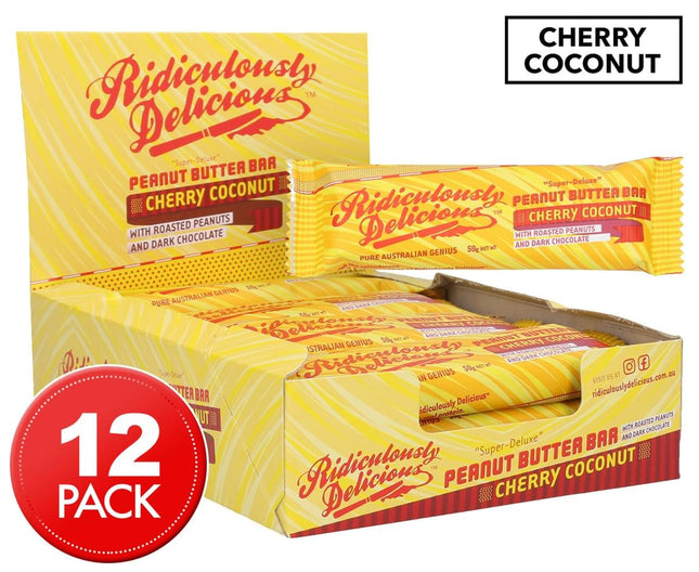 Ridiculously Delicious Peanut Butter Bar Cherry Coconut 50g Box of 12