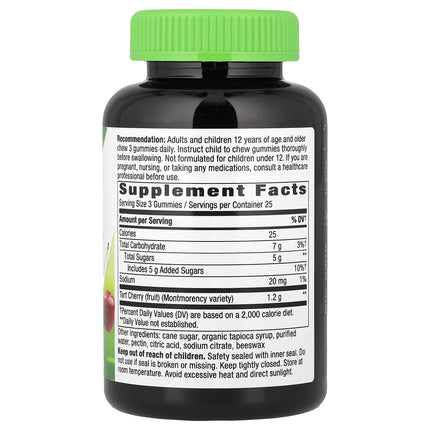 Supplement facts panel for Nature's Way Tart Cherry Ultra Gummies showing 1.2g Montmorency tart cherry fruit per serving