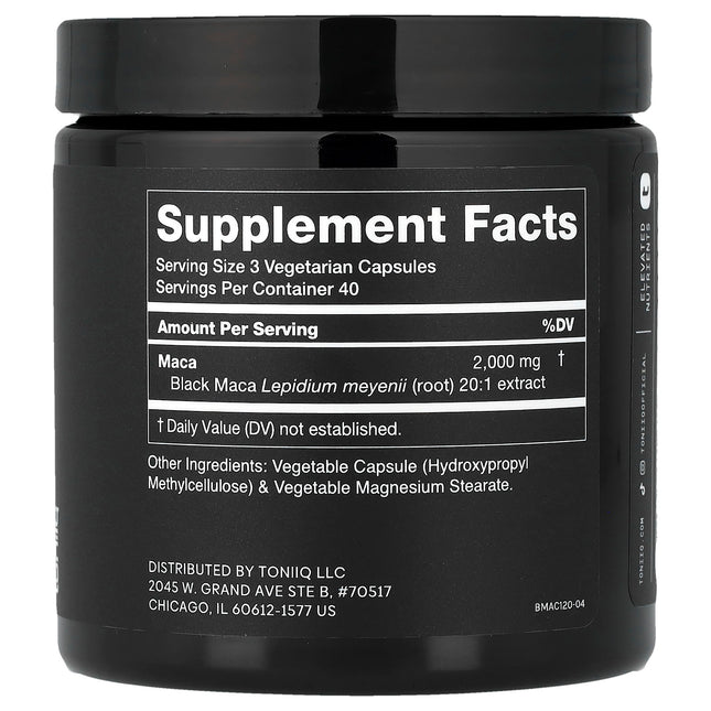 Toniiq Black Maca 20:1, 666 mg per Capsule