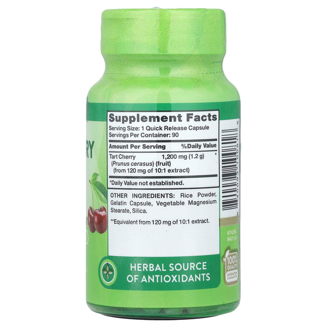 Supplement facts panel for Nature's Truth Ultra Tart Cherry Extract showing 120mg 10:1 extract equivalent to 1200mg tart cherry