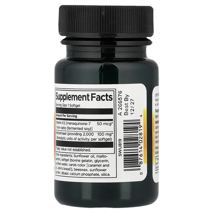 Swanson Vitamins Vitamin K2 with Nattokinase, 30 Softgels, label view 8
