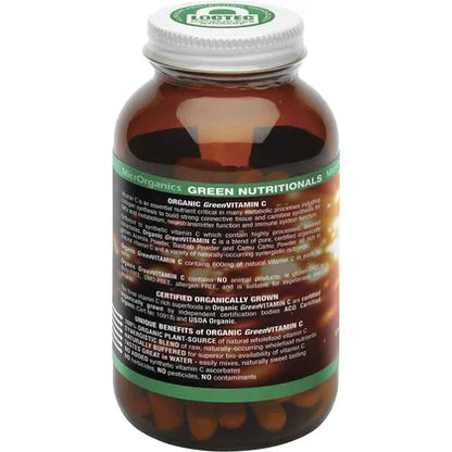 GREEN NUTRITIONALS Organic Green Vitamin C Vegan Capsules 600mg 60 Caps
