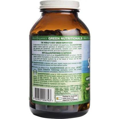 GREEN NUTRITIONALS Organic Green Superfoods Vegan Capsules 600mg 250 Caps