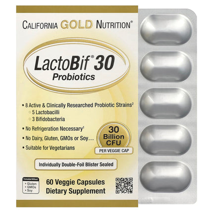 California Gold Nutrition LactoBif 30 Probiotics 30 Billion CFU capsules bottle