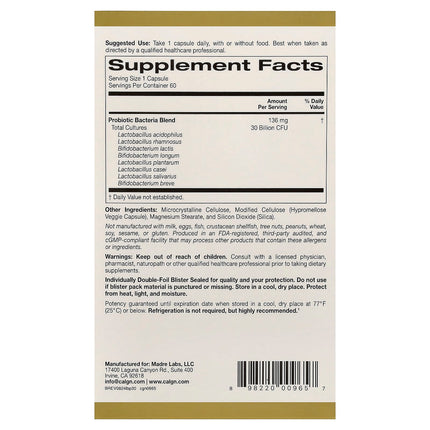 California Gold Nutrition LactoBif 30 Probiotics 30 Billion CFU capsules bottle