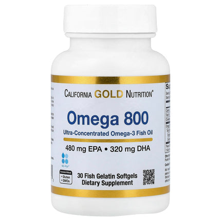California Gold Nutrition Omega 800 Ultra-Concentrated Fish Oil kd-pur bottle, front label