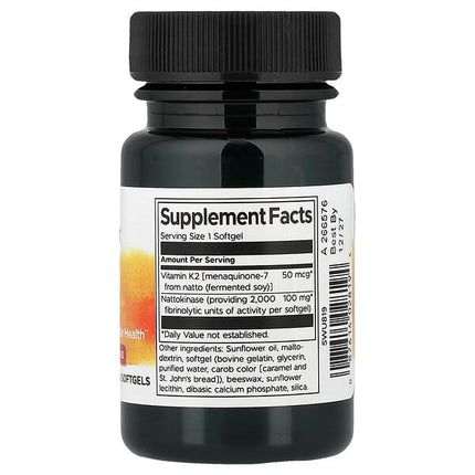 Swanson Vitamins Vitamin K2 with Nattokinase, 30 Softgels, packaging detail 2