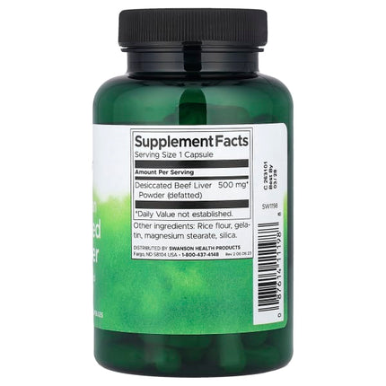 Swanson Argentinian Desiccated Beef Liver, 500 mg, 120 Capsules