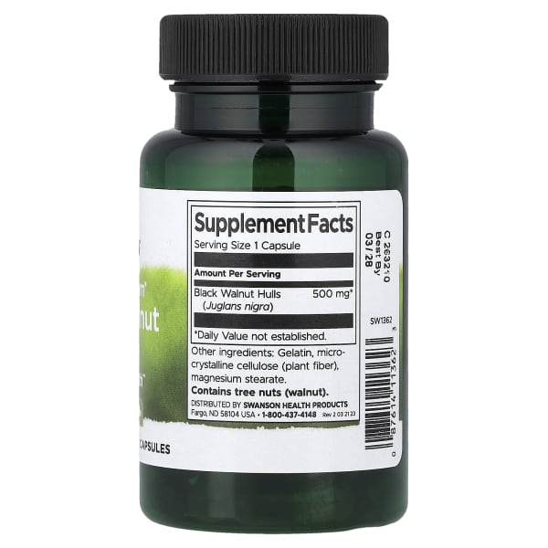 Swanson Full Spectrum® Black Walnut Hulls, 500 mg, 60 Capsules