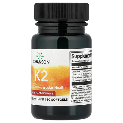 Swanson Vitamins Vitamin K2 with Nattokinase, 30 Softgels, label view 10