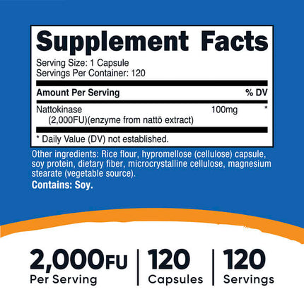 Nutricost Nattokinase, 100 mg (2,000 FU), 120 Capsules, packaging detail 3