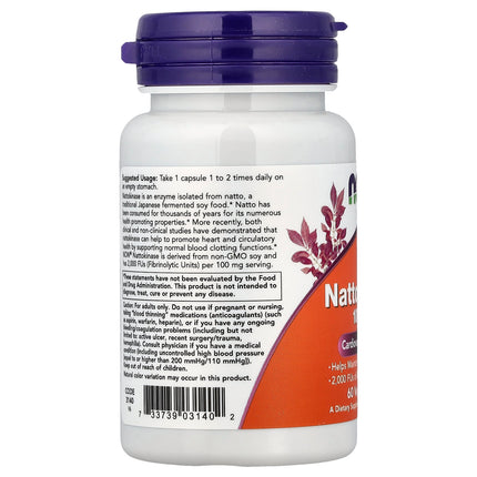 NOW Foods Nattokinase, 100 mg, 60 Veg Capsules, label view 10