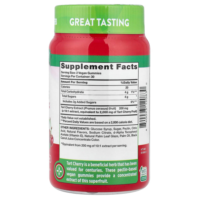 Supplement facts panel for Nature's Truth Tart Cherry Gummies showing 200mg 10:1 tart cherry extract per serving