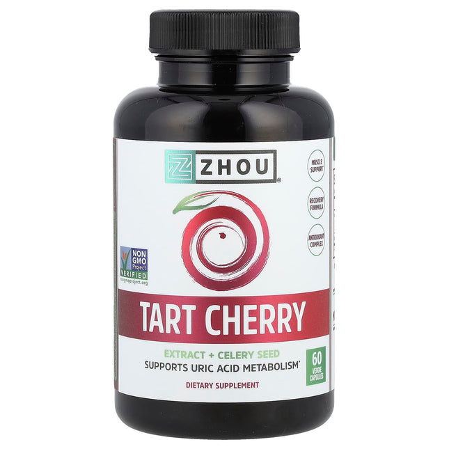 Zhou Nutrition Tart Cherry Extract and Celery Seed capsule bottle, recovery formula, 60 veggie capsules