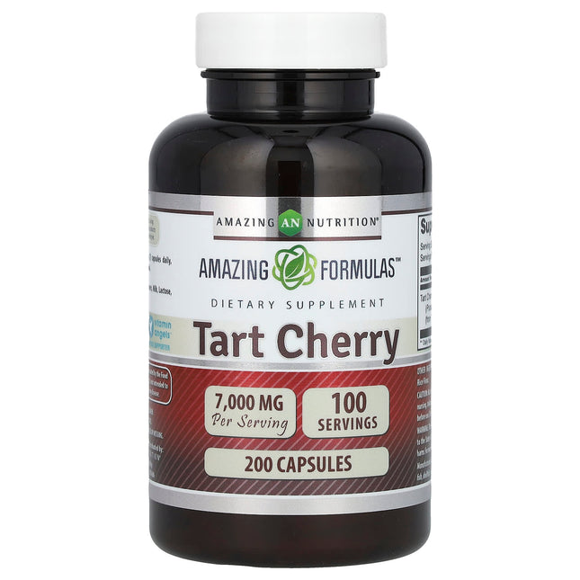 Amazing Nutrition Tart Cherry capsule bottle, 7000mg per serving, 200 capsules