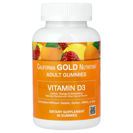 California Gold Nutrition Vitamin D3 Gummies 1000 IU lemon orange strawberry bottle