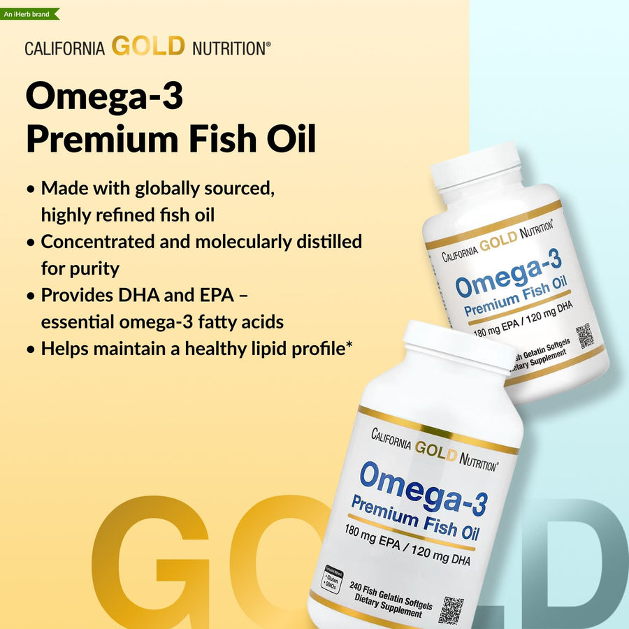 California Gold Nutrition Omega-3 Premium Fish Oil Fish Gelatine Softgels 1100 mg bottle