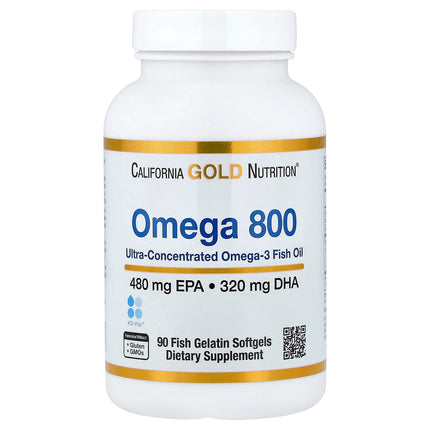 California Gold Nutrition Omega 800 bottle shown at an angle