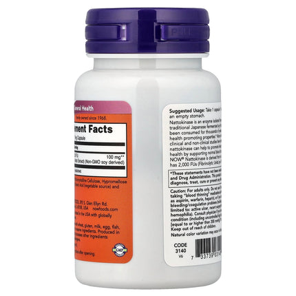 NOW Foods Nattokinase, 100 mg, 60 Veg Capsules, label view 12