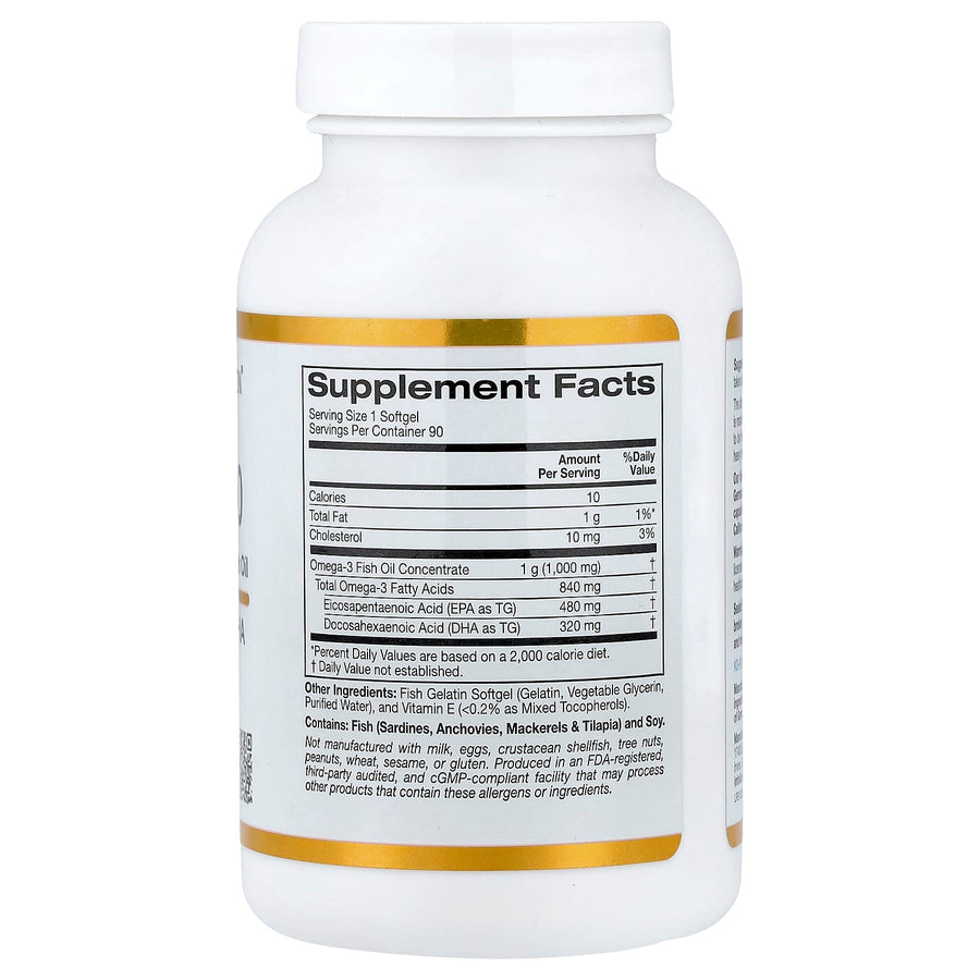 California Gold Nutrition Omega 800 Ultra-Concentrated Fish Oil kd-pur triglyceride 1000 mg capsules