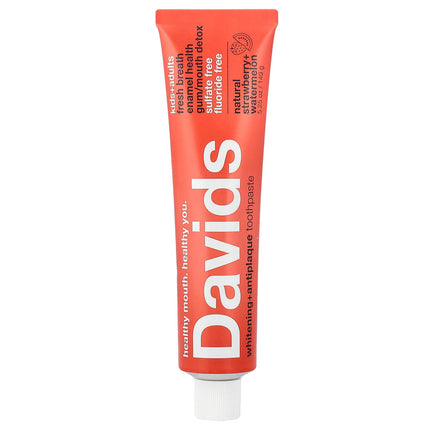 Davids Kids, Adults Whitening + Antiplaque Toothpaste, Natural Strawberry Watermelon - front