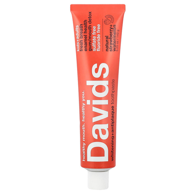 Davids Kids, Adults Whitening + Antiplaque Toothpaste, Natural Strawberry Watermelon - front