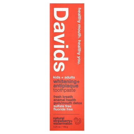 Davids Kids, Adults Whitening + Antiplaque Toothpaste, Natural Strawberry Watermelon - ingredient label