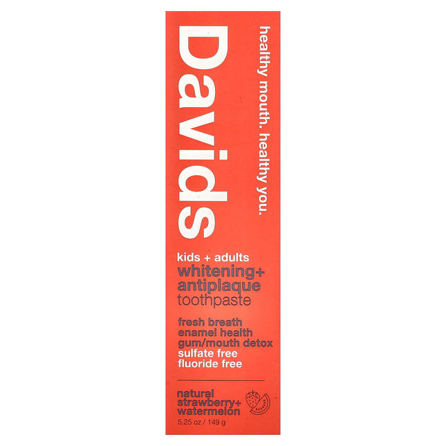 Davids Kids, Adults Whitening + Antiplaque Toothpaste, Natural Strawberry Watermelon - ingredient label