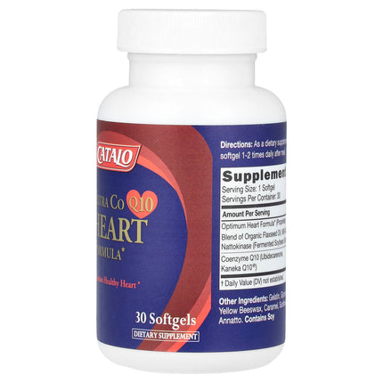 CATALO Extra CoQ10, Heart Formula with Nattokinase & Flaxseed Oil, 30 Softgels, label view 5