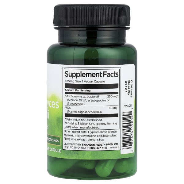 Swanson Saccharomyces Boulardii with Prebiotic MOS, 30 Vegan Capsules