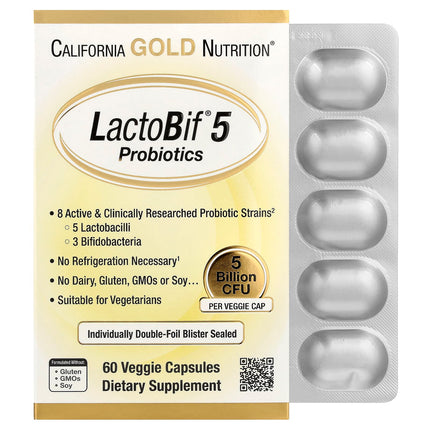 California Gold Nutrition LactoBif 5 Probiotics 5 Billion CFU capsules bottle