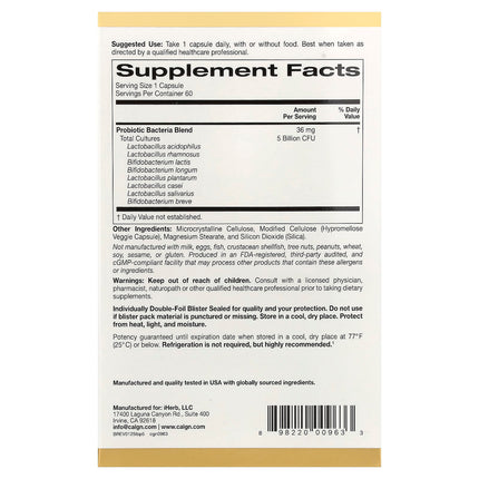 California Gold Nutrition LactoBif 5 Probiotics 5 Billion CFU capsules bottle