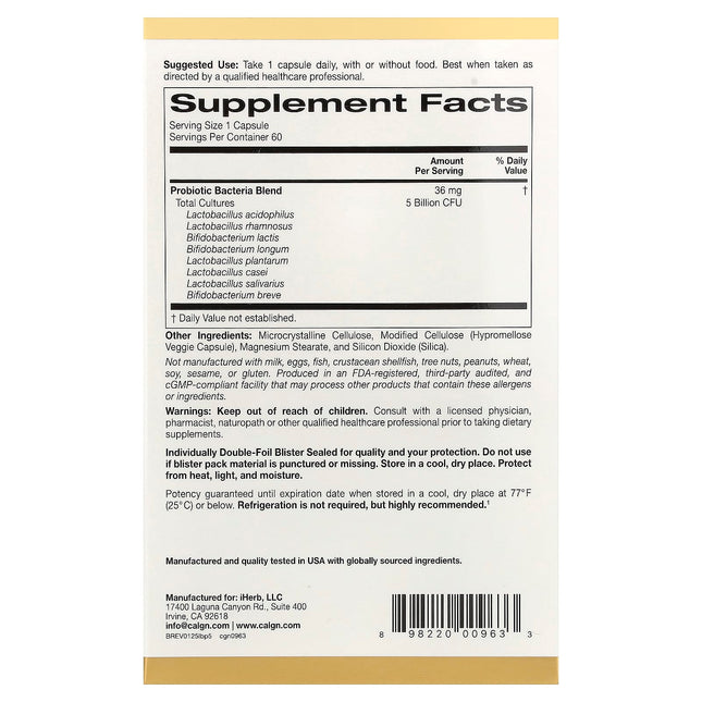 California Gold Nutrition LactoBif 5 Probiotics 5 Billion CFU capsules bottle