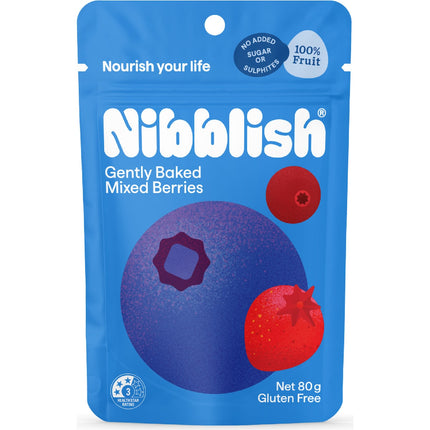 Nibblish Gently Baked Mixed Berries package on a white background