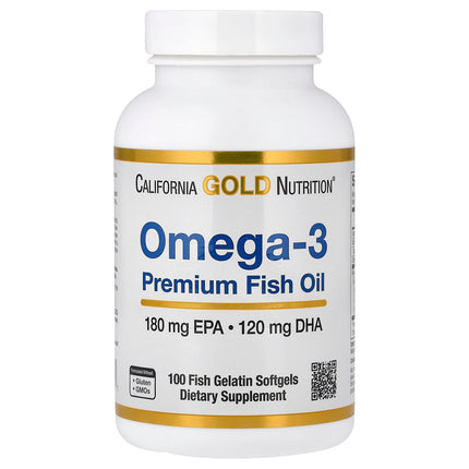 California Gold Nutrition Omega-3 Premium Fish Oil Softgels 1100mg bottle, front label