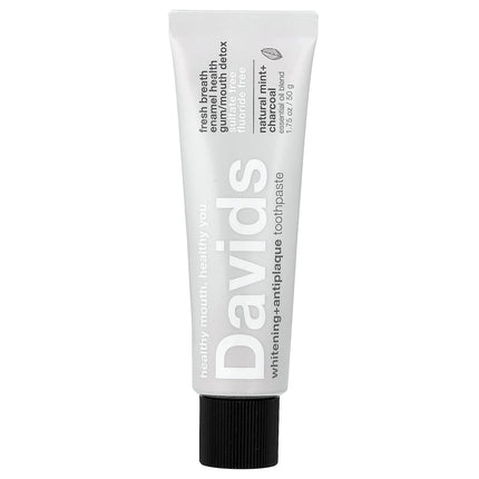 Davids Whitening + Antiplaque Toothpaste, Natural Mint + Charcoal, 50 g - front