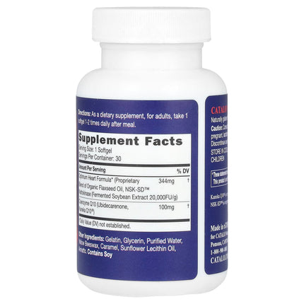 CATALO Extra CoQ10, Heart Formula with Nattokinase & Flaxseed Oil, 30 Softgels, label view 7