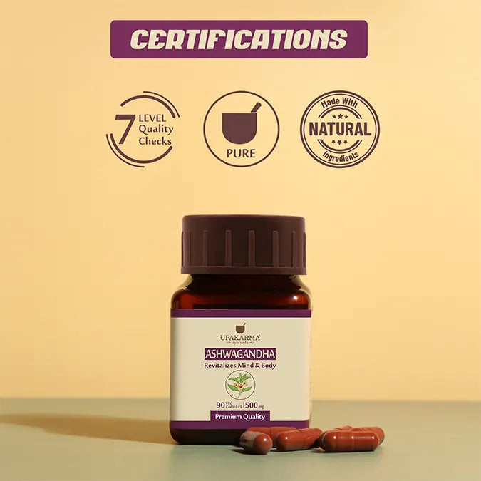 Upakarma Ayurveda Pure Ashwagandha 90 Capsules – 500mg – Boost Immunity
