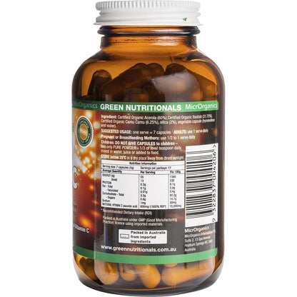 GREEN NUTRITIONALS Organic Green Vitamin C Vegan Capsules 600mg 120 Caps