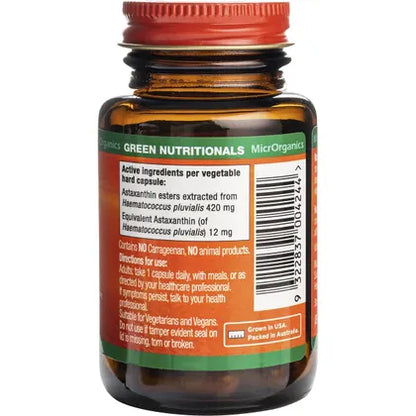 GREEN NUTRITIONALS Natural Astaxanthin Vegan Capsules 12mg 20 Caps