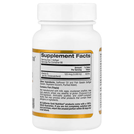 California Gold Nutrition Vitamin D3 5000 IU 125 mcg capsules bottle