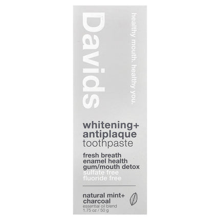 Davids Whitening + Antiplaque Toothpaste, Natural Mint + Charcoal, 50 g - ingredient label